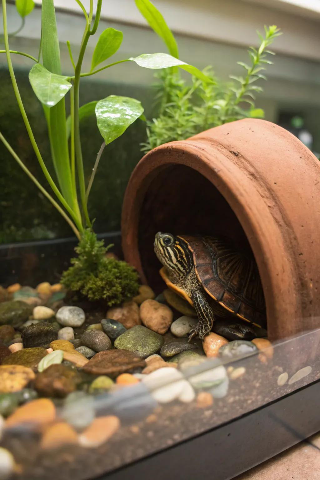 Concealment areas afford your turtle a sense of protection and tranquility.