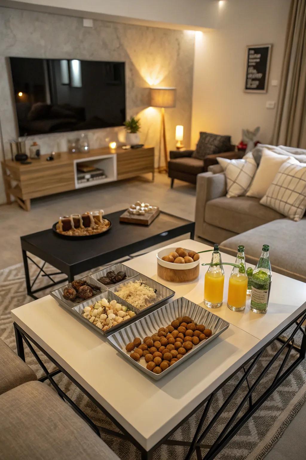 Handy tables ensure everything remains within easy reach.