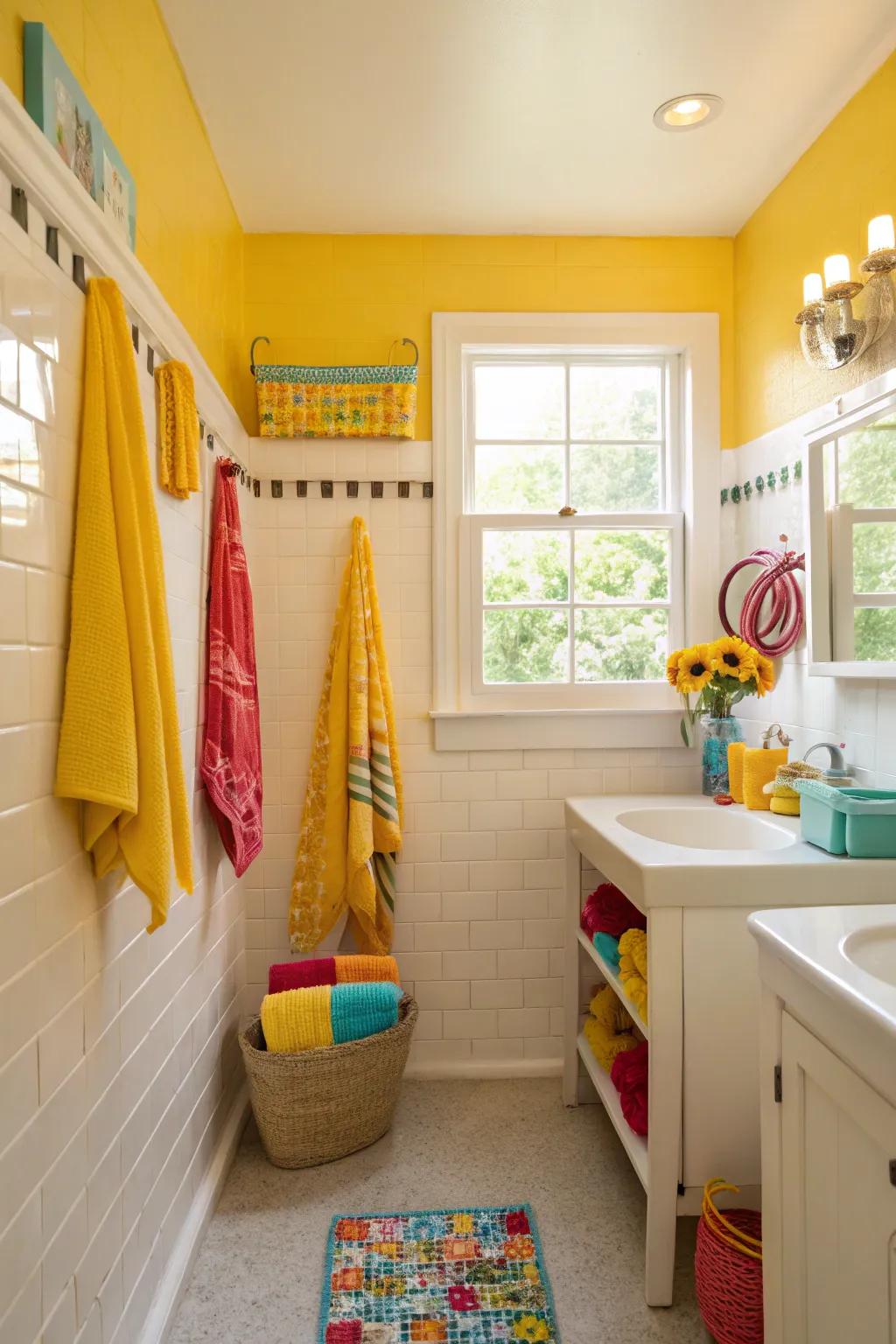 A radiant golden and white two-tone wall design that infuses cheerfulness into the setting.