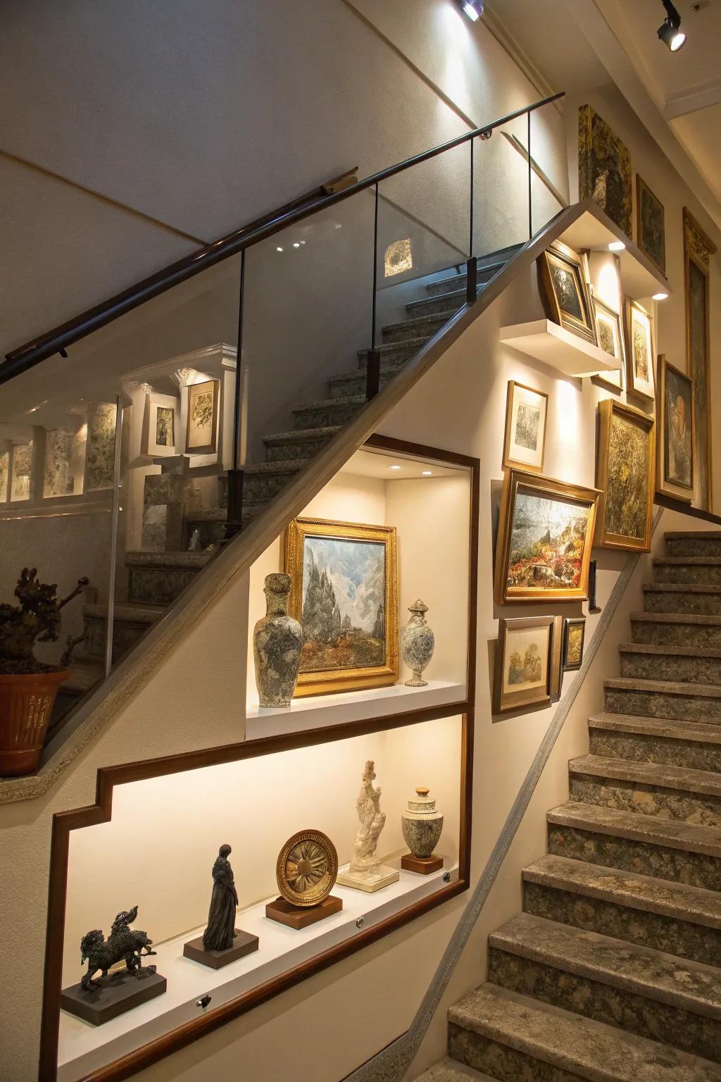 Exhibit your precious art collection under the staircase.