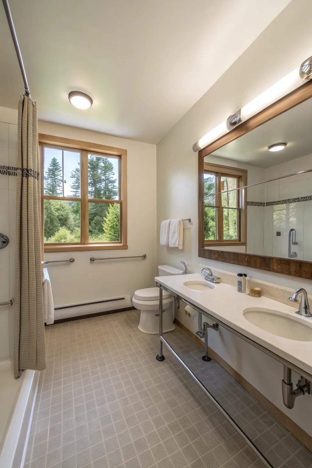 A design focused on shared use makes the bathroom functional for all.