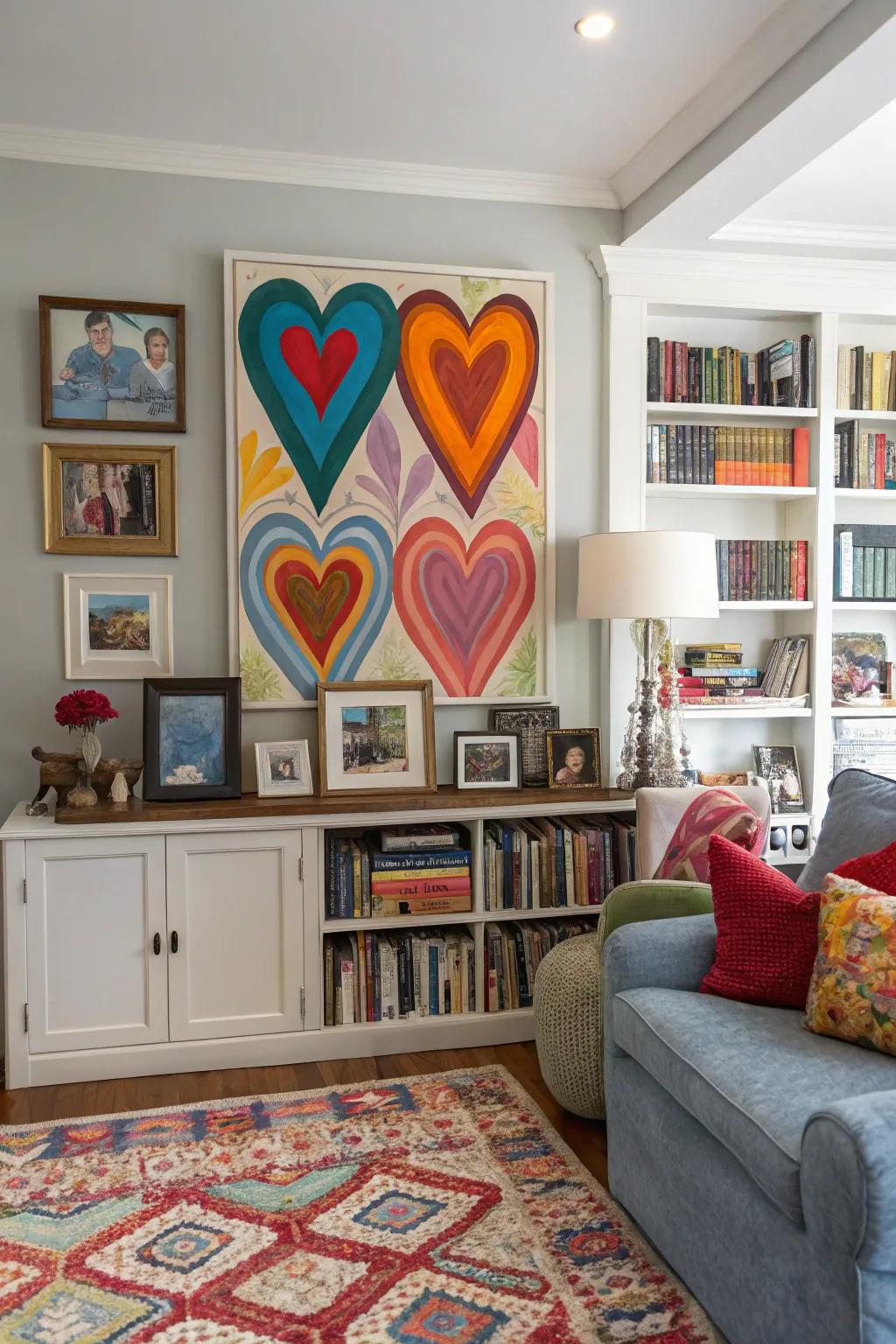 Vivid heart patterns inject a playful splash of color into any decor.