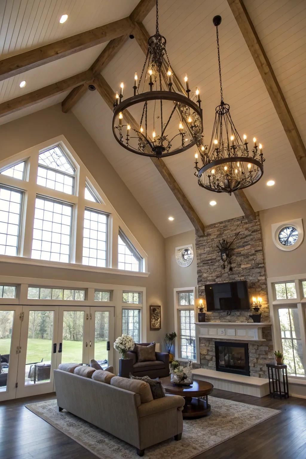 Mixing styles creates a unique and attractive lighting design.
