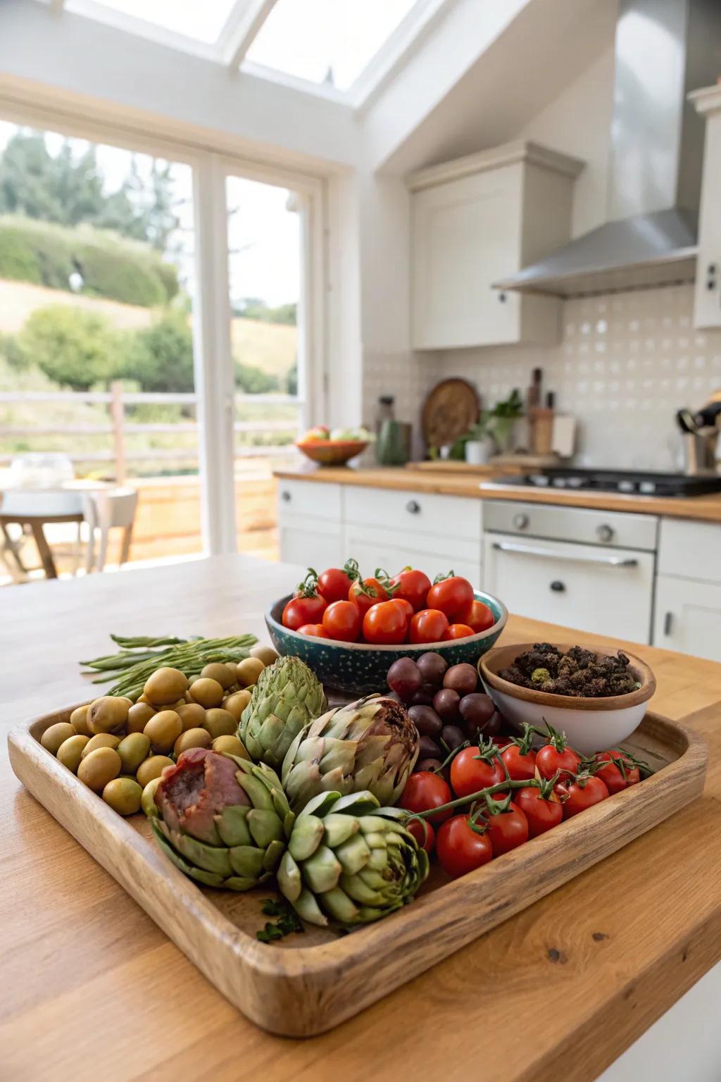 Mediterranean-inspired veggie platter with vibrant flavors.