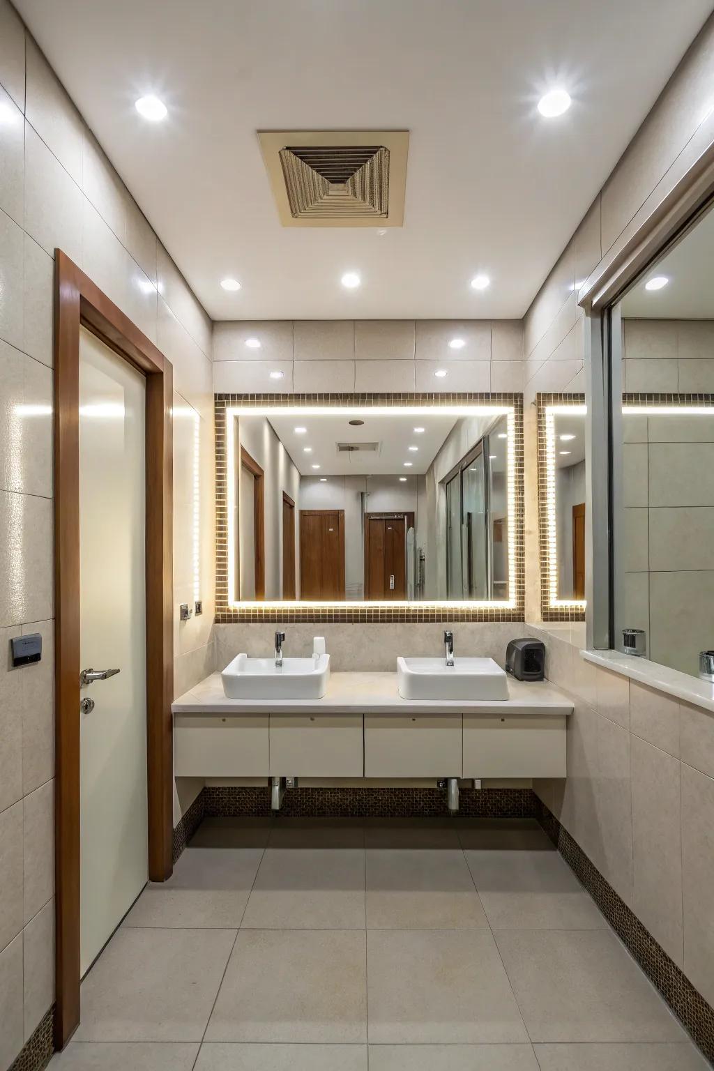 Mirrors are strategically placed to enhance light and space.