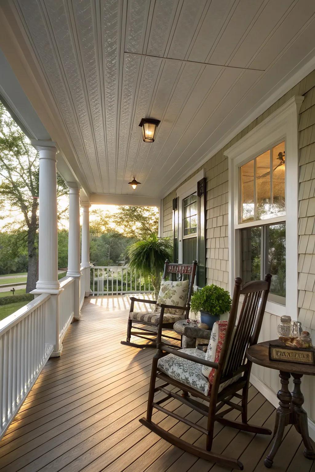 Vinyl soffit panels deliver a timeless charm to porch ceilings.