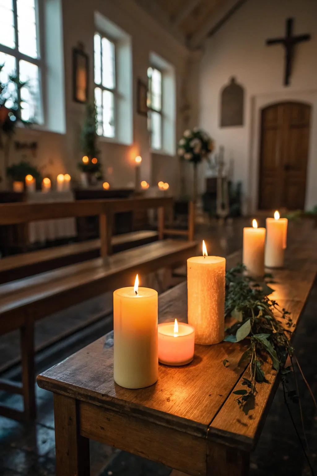 Warm-toned votive lights enhance the ambiance of your space.
