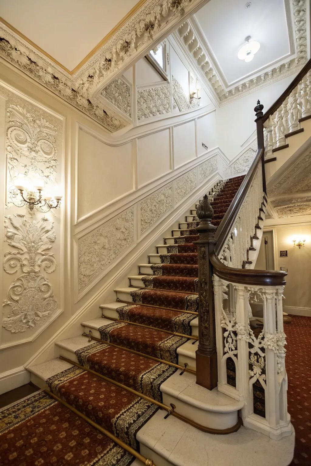 Improve your stairway with decorative moldings.