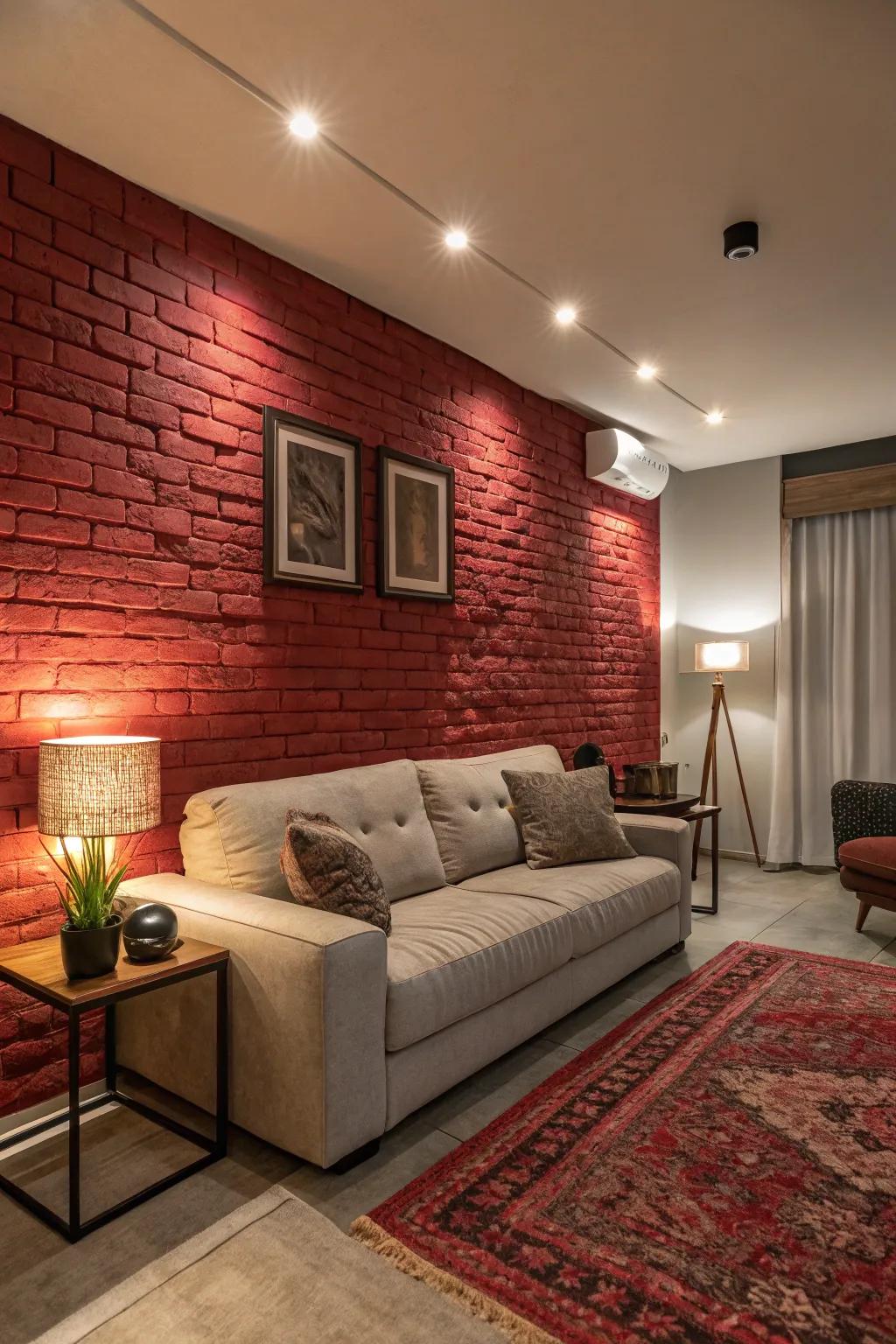 Faux brick walls offer urban charm and straightforward installation.