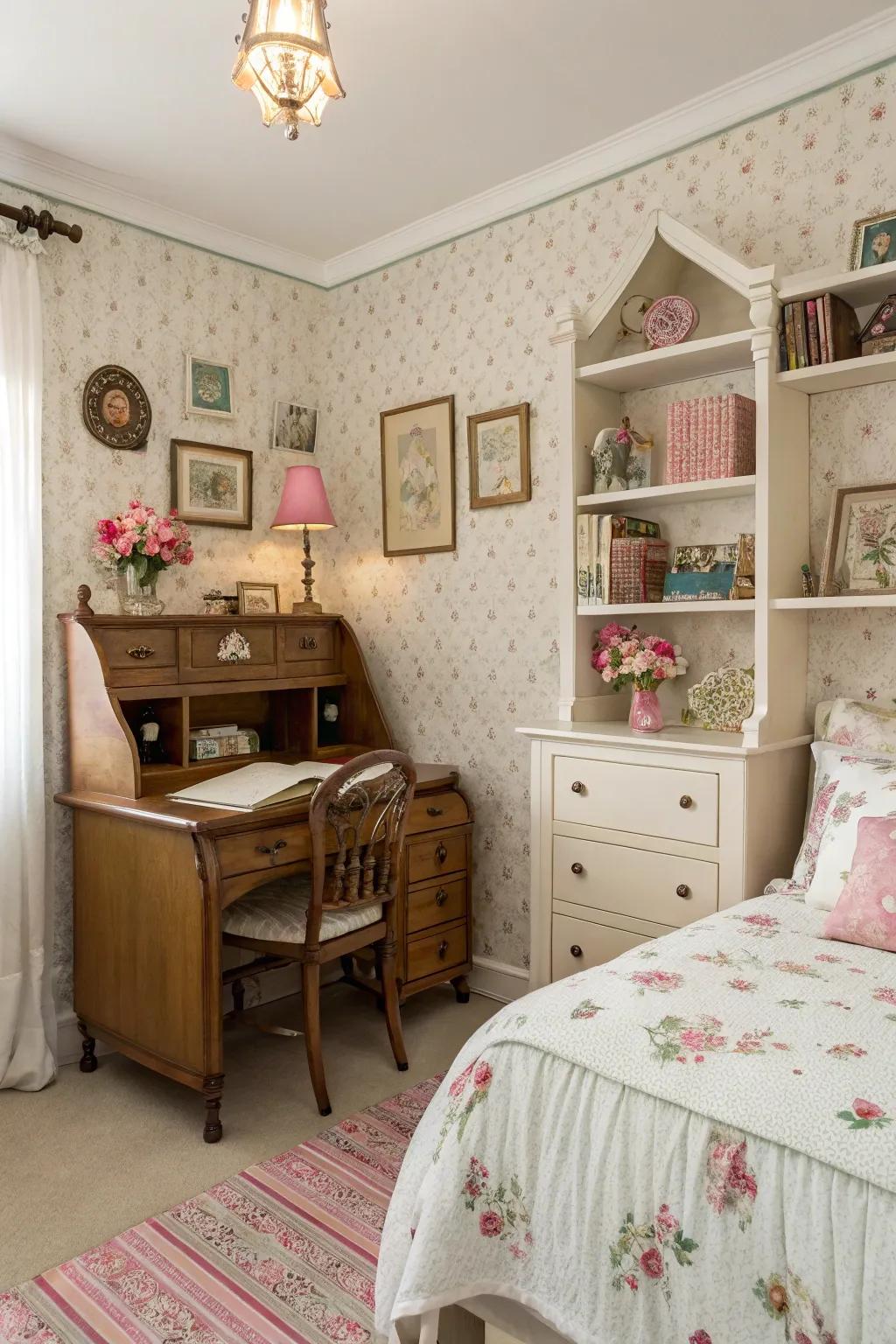 Retro elegance introduces warmth and nostalgia to a girl's space.