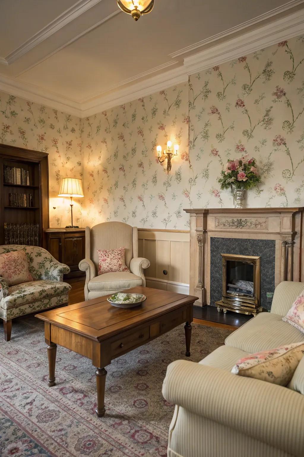 Capture classic beauty with wallpaper patterns inspired by vintage designs.
