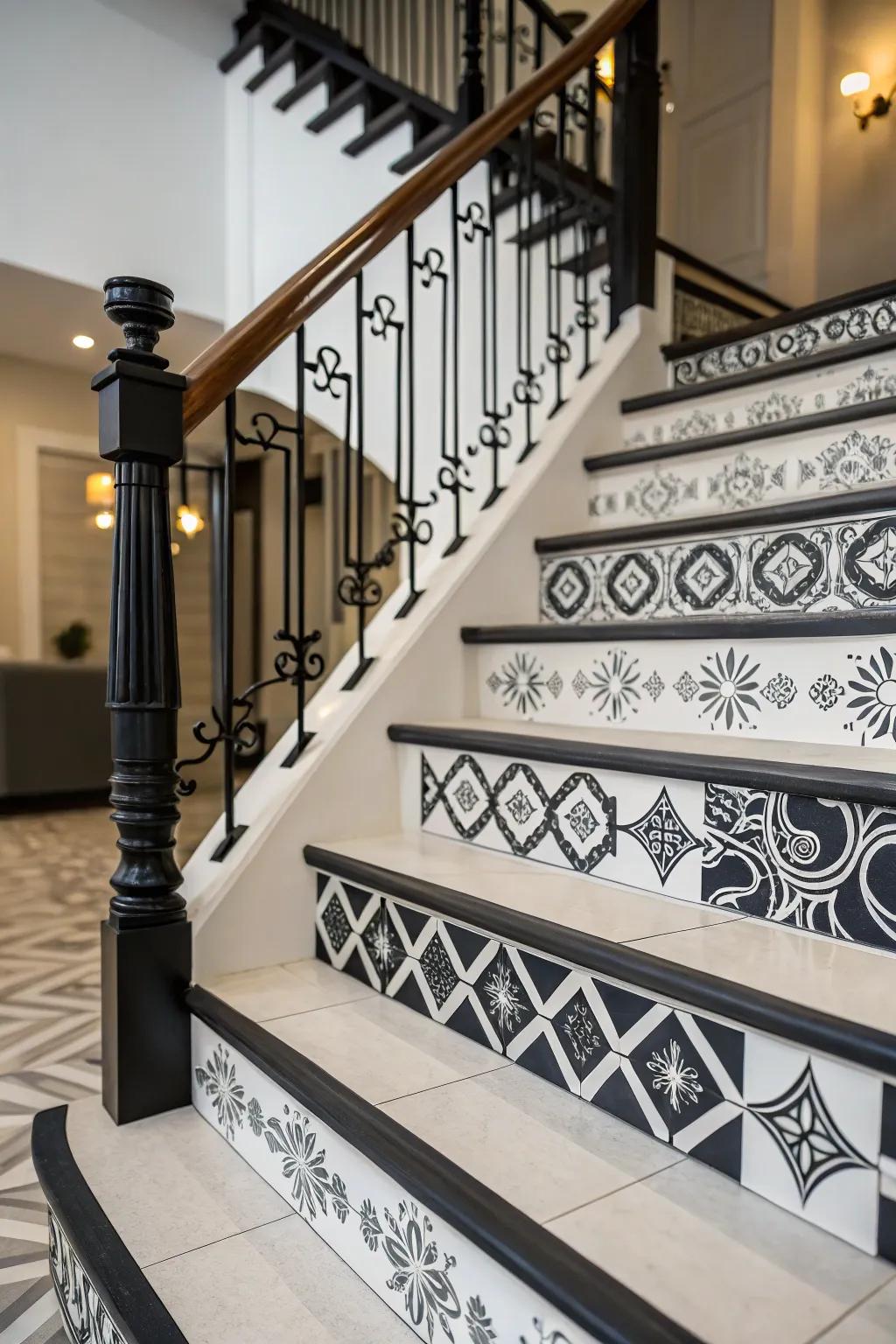 A sophisticated monochromatic scheme imparts a contemporary, refined aesthetic to this staircase.