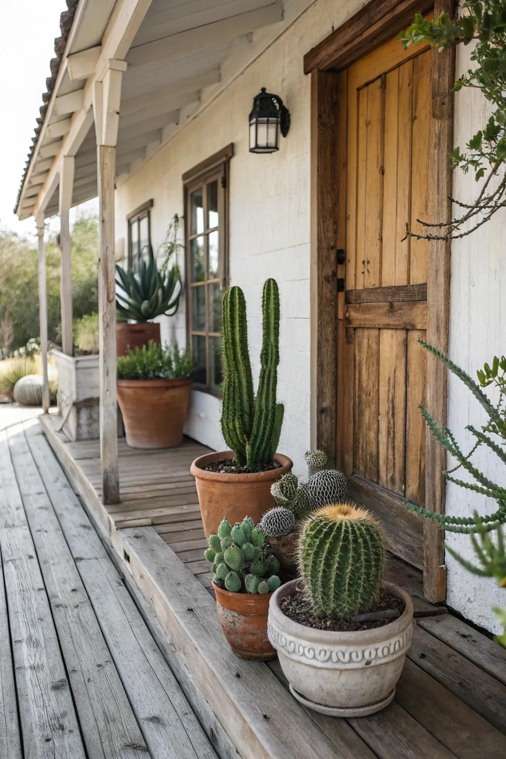 Potted prickly plants bring the desert vibe home.