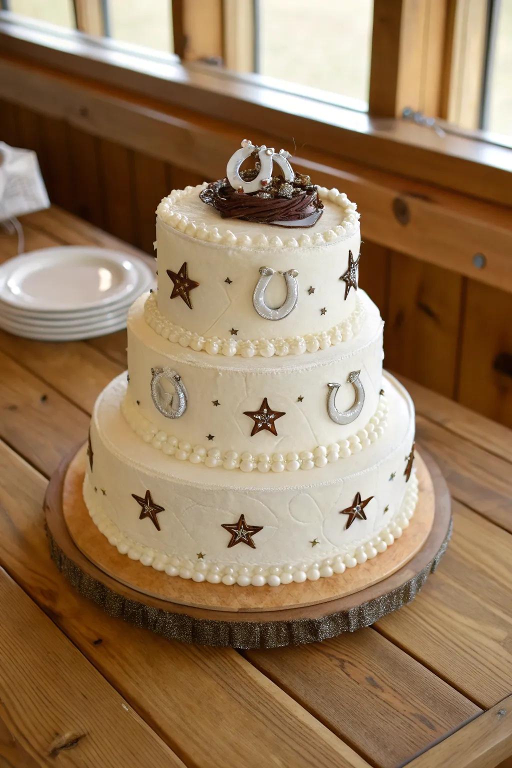 Cake featuring western emblems for added charm.