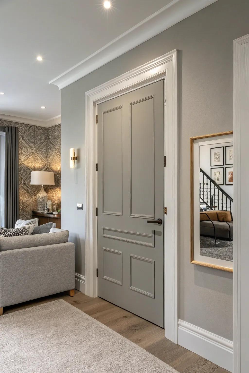 Neutral stone doors offer versatile elegance.