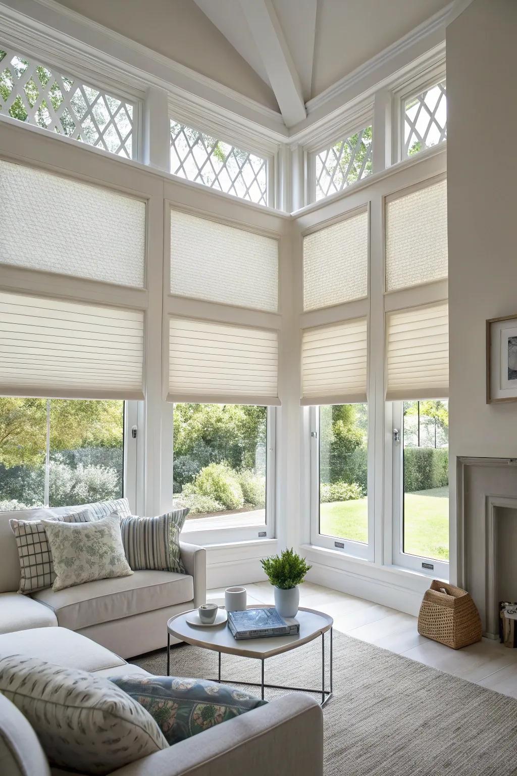 Dual-action shades offer flexible light control.