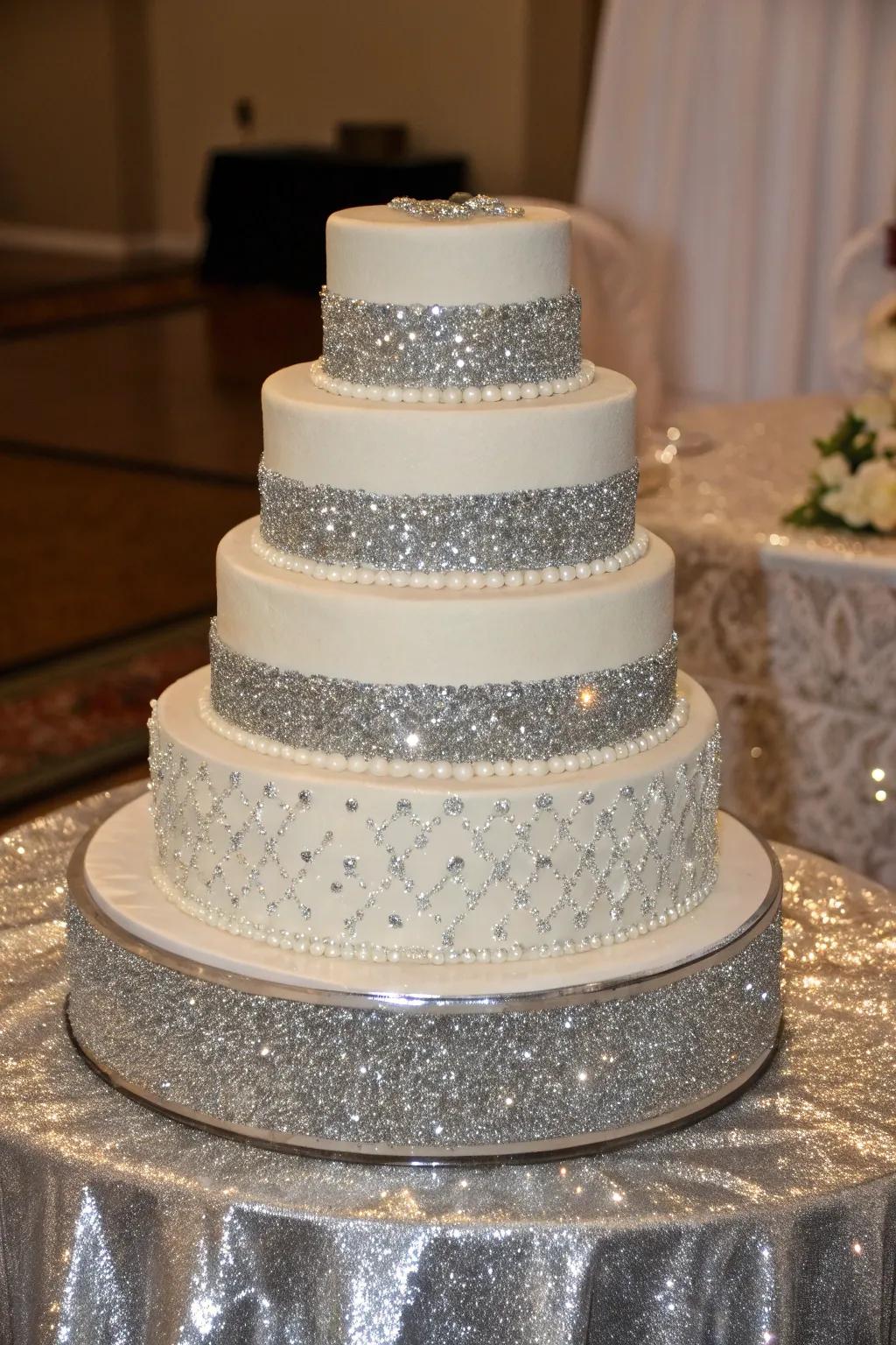 Silver glimmer infuses a hint of sparkle into this refined winter cake.