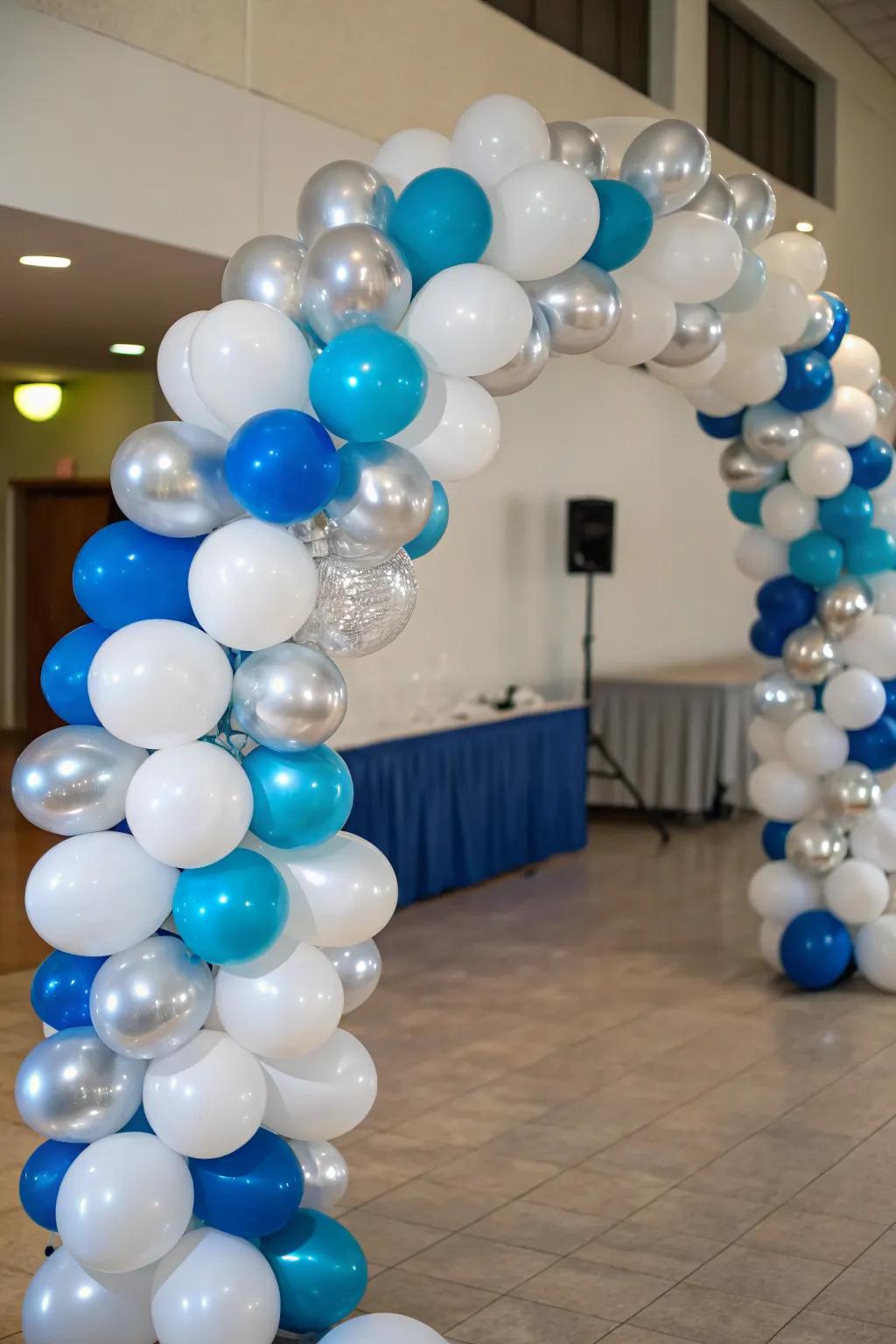 A balloon canopy lends festive beauty to a winter wonderland.
