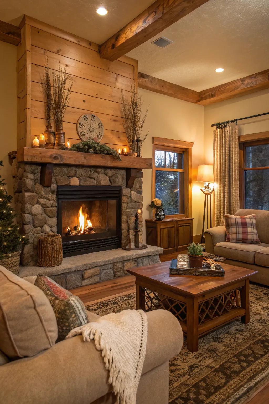 Neutral tones to complement your fireplace.