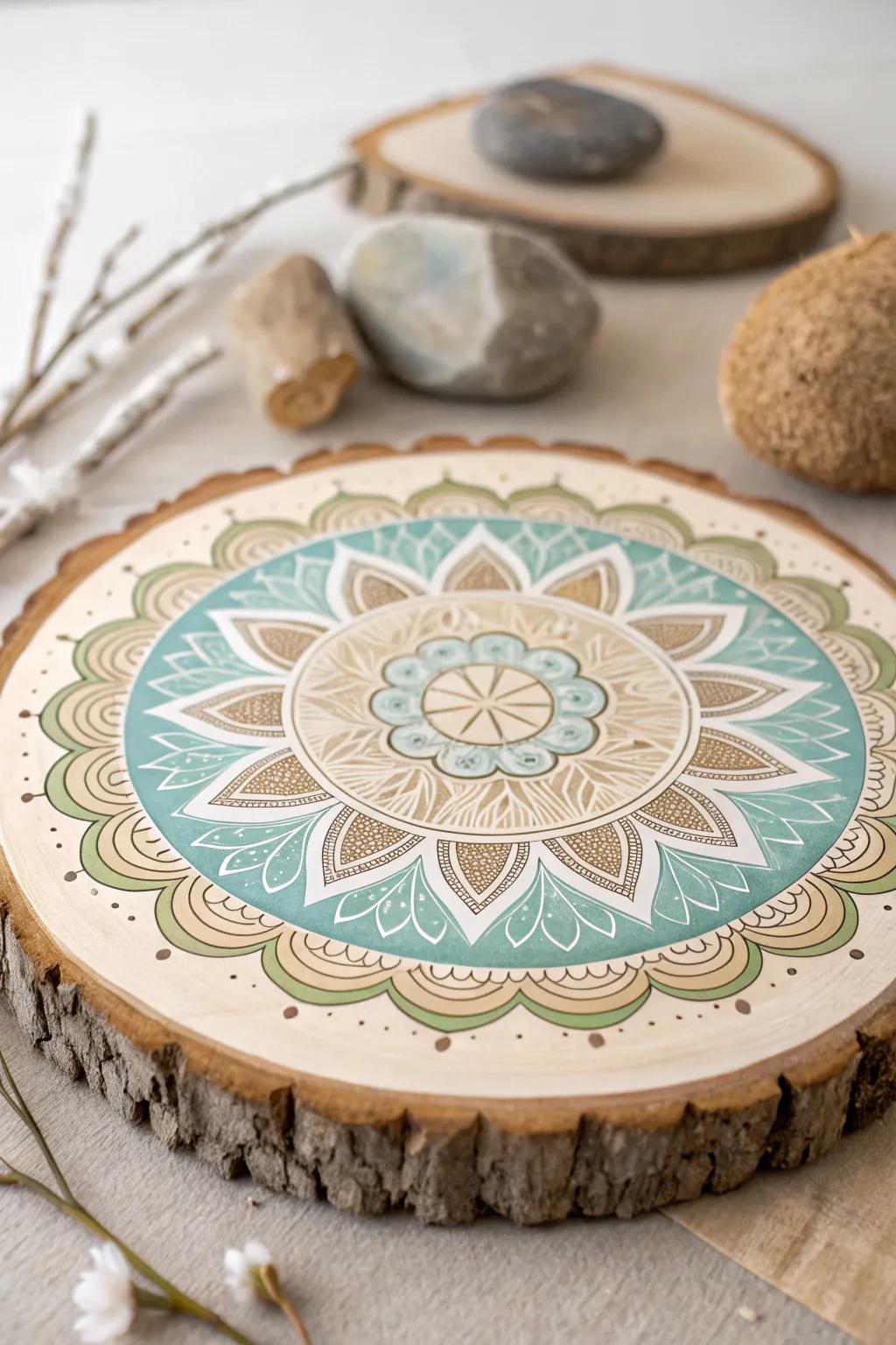 Find peace and beauty in the symmetry of mandala wood circle art.