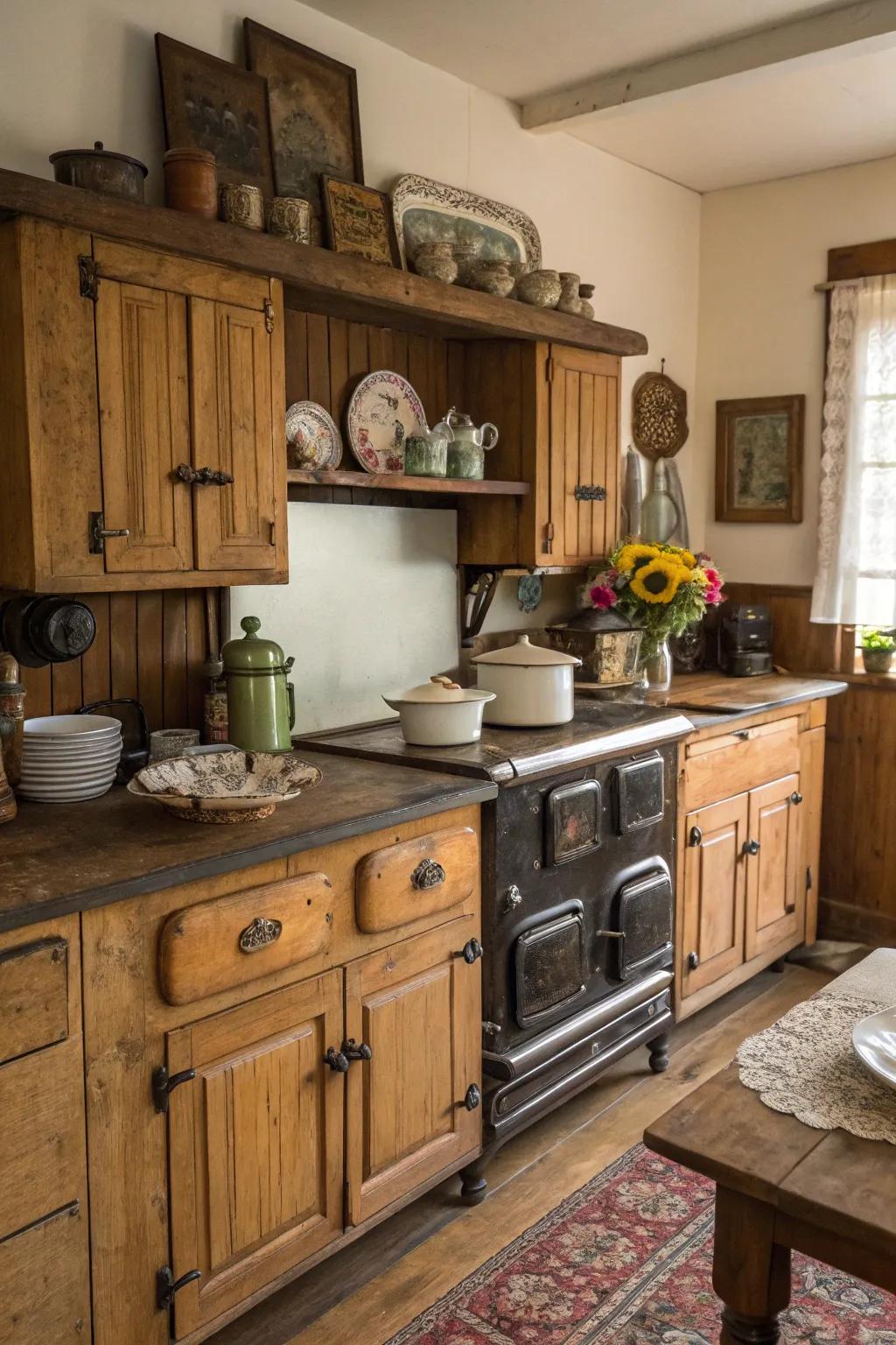 A vintage timber finish bringing history and charm to the kitchen.