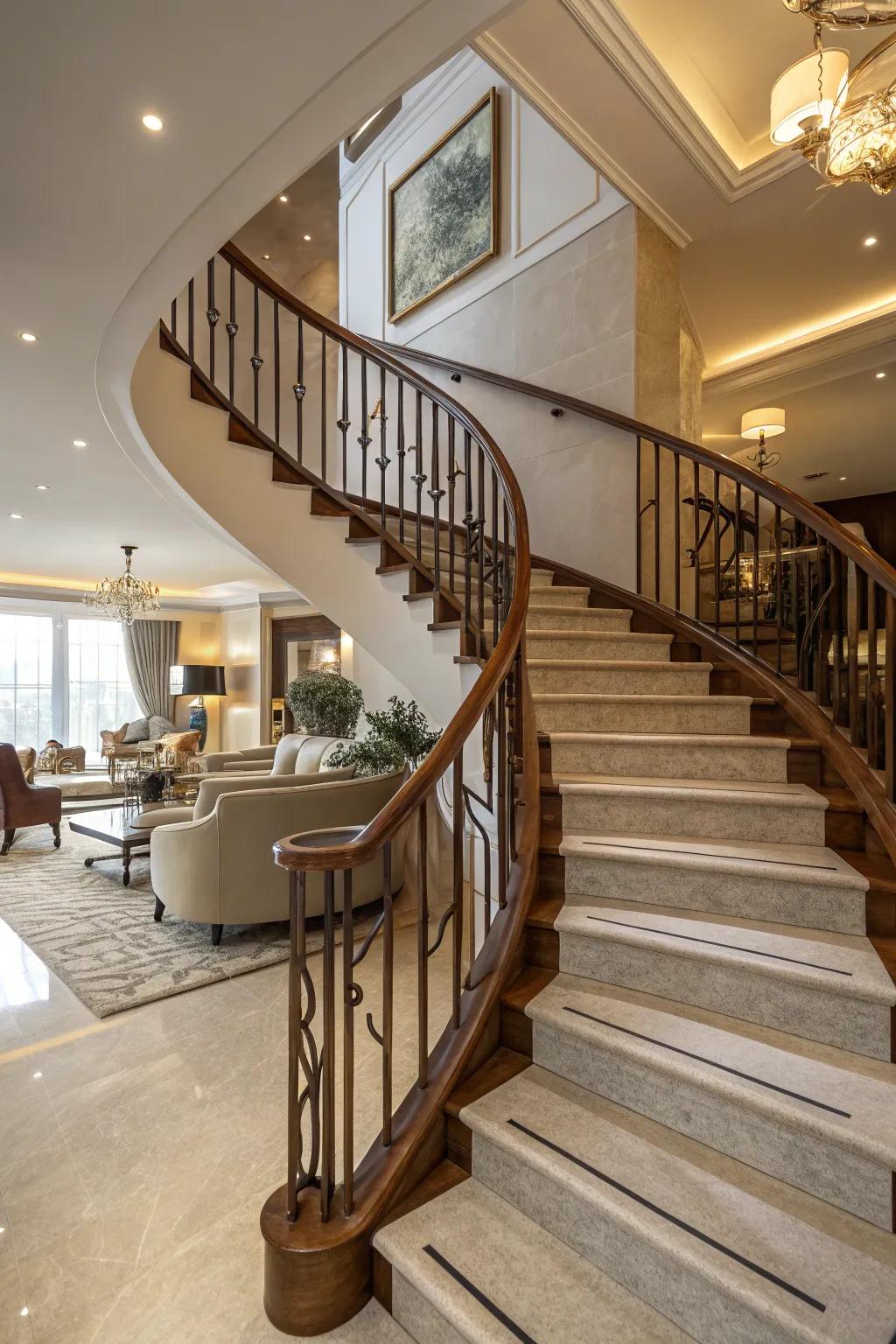 Smoothness and style: beautifully curved wood railings.