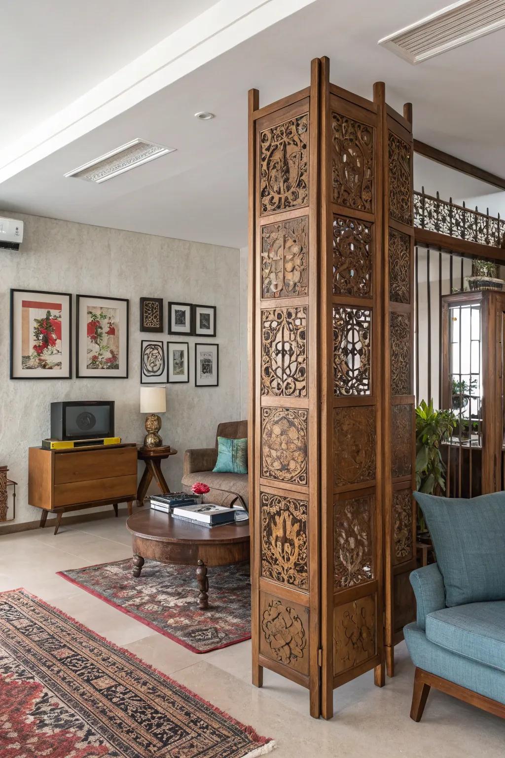 The amalgamation of modern and traditional styles cultivates a unique ambiance in this living space.