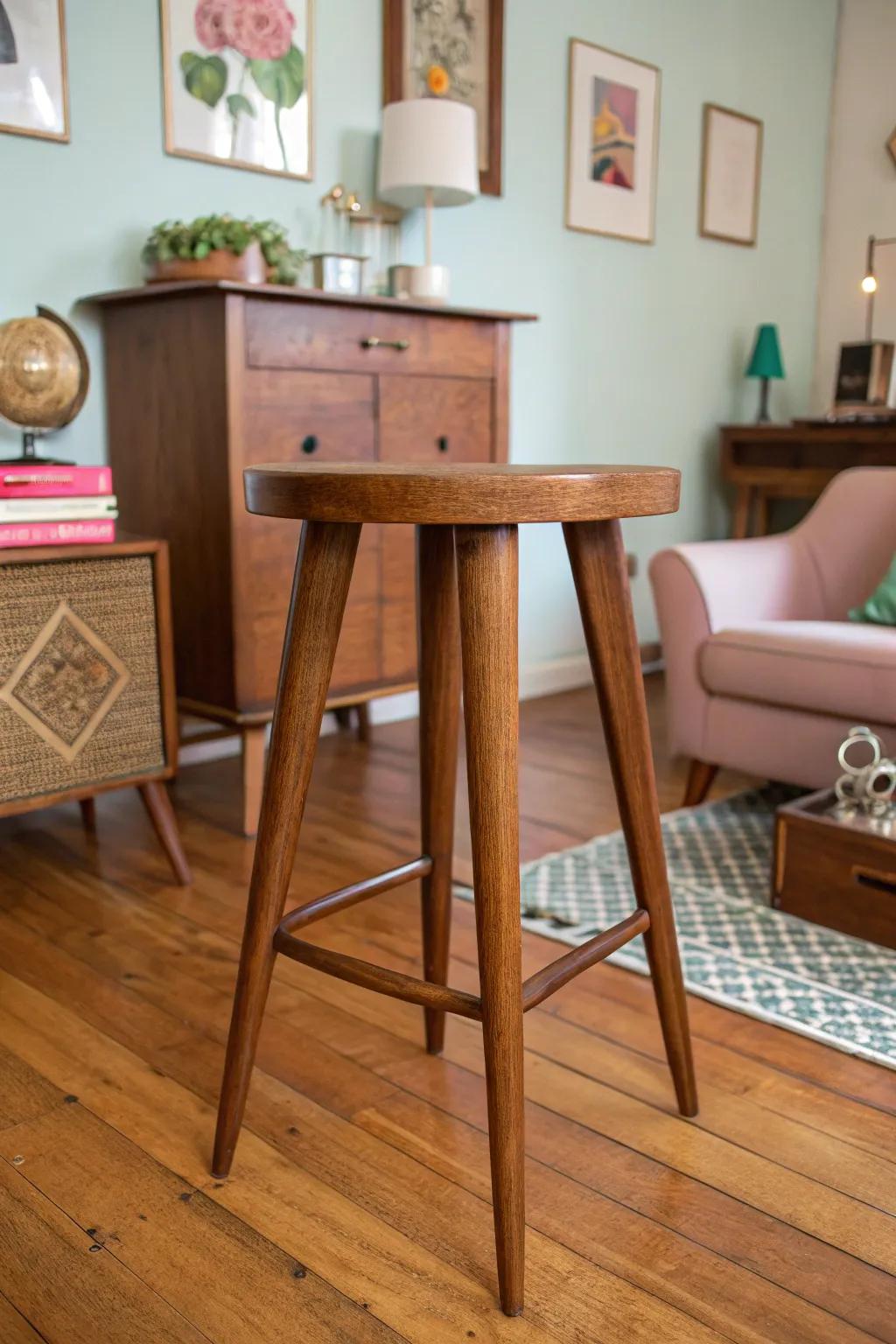 Modern minimalist design style captured in this sleek wooden stool.