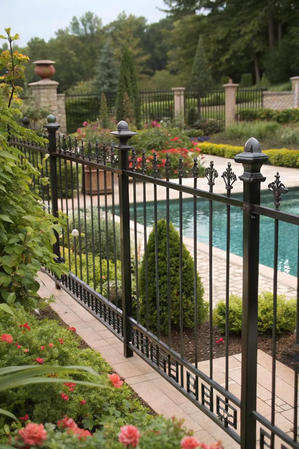 Height variations in the metal rod barrier add dimension to this pool area.
