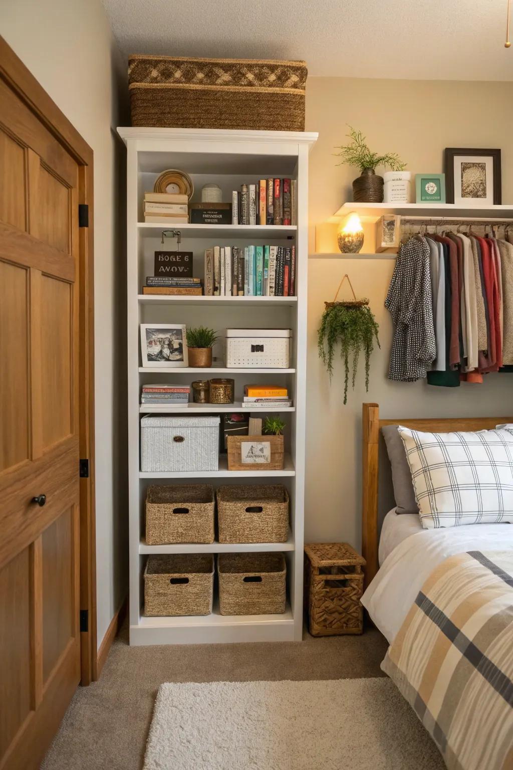 Wall storage uses height well in small spaces.