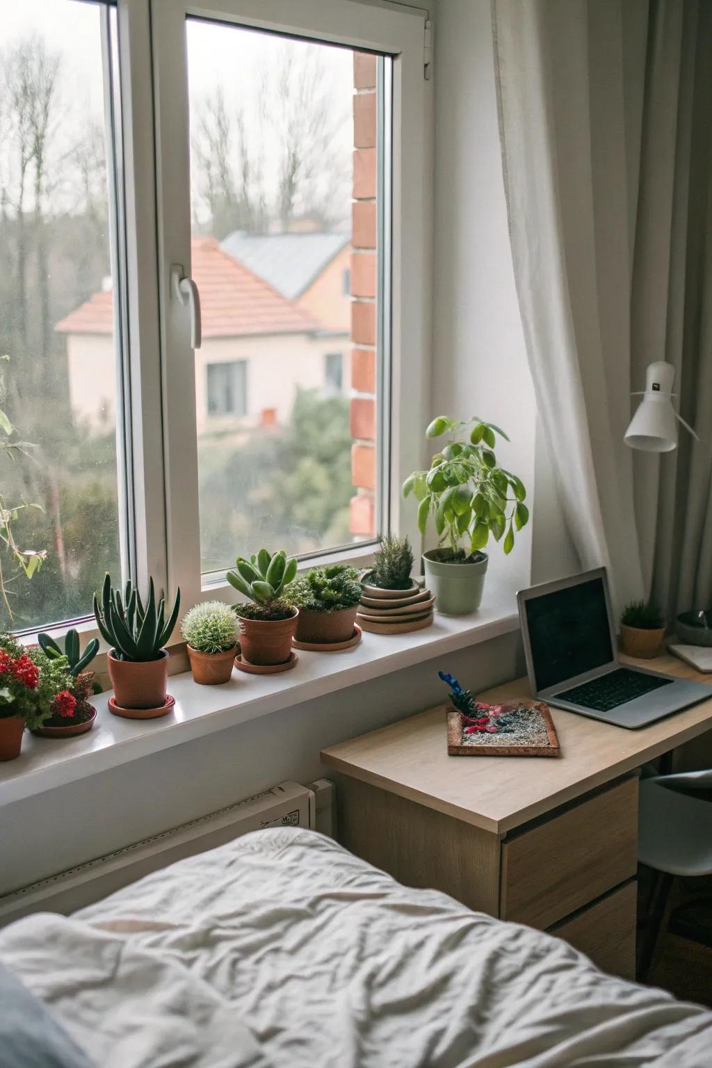 Greenery adds a refreshing and lively component to the space.
