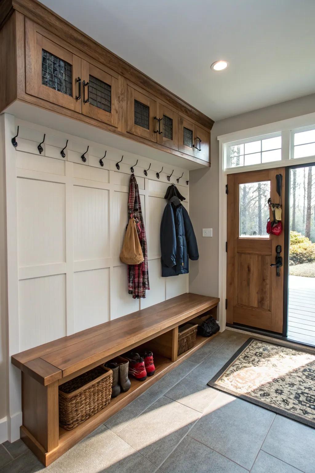 Maintain a tidy home with a convenient mudroom area in the garage.