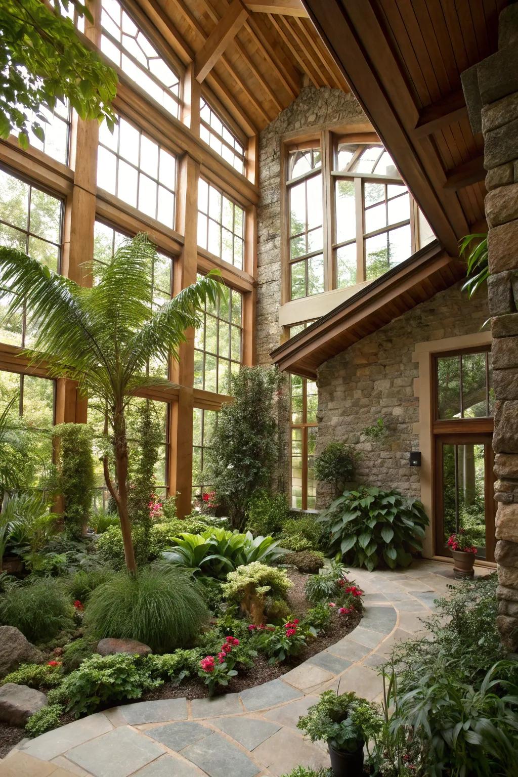 An indoor garden flourishes in the great room's natural light.