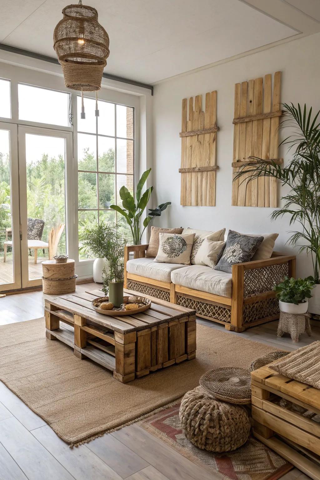 Eco-friendly materials add style and sustainability.