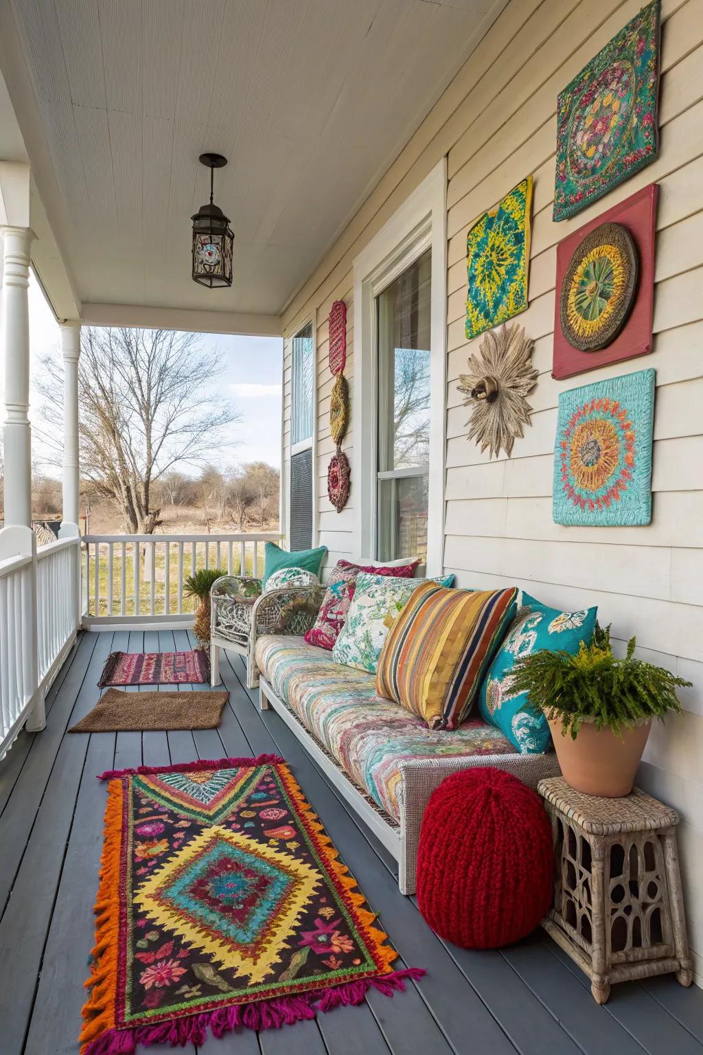 Decorative pieces contributing personality to the porch.