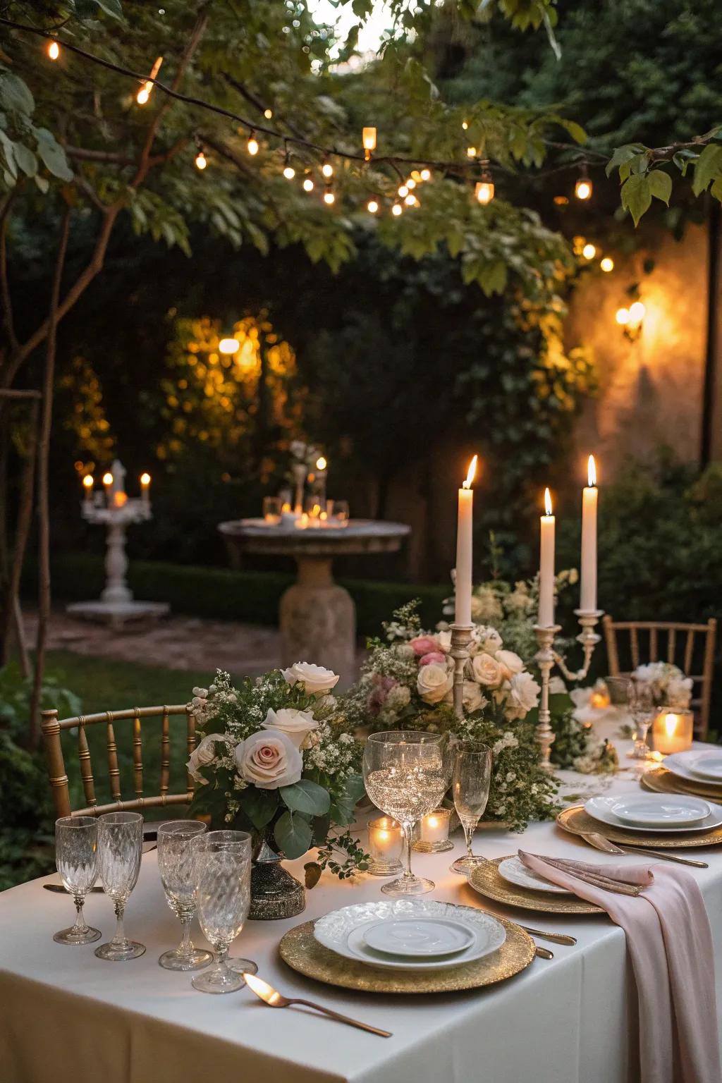 Enjoy a romantic candlelit dinner in a gorgeous garden setting.