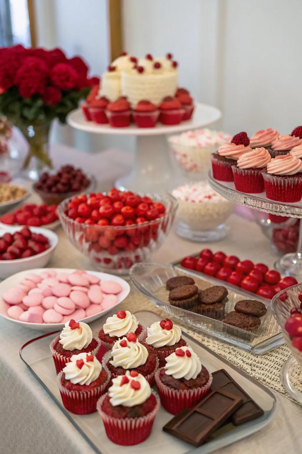 A sweet treats selection delighting the senses with ruby-themed treats.