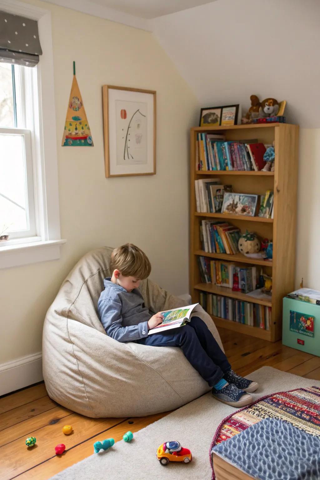A cozy corner that promotes reading and relaxation.
