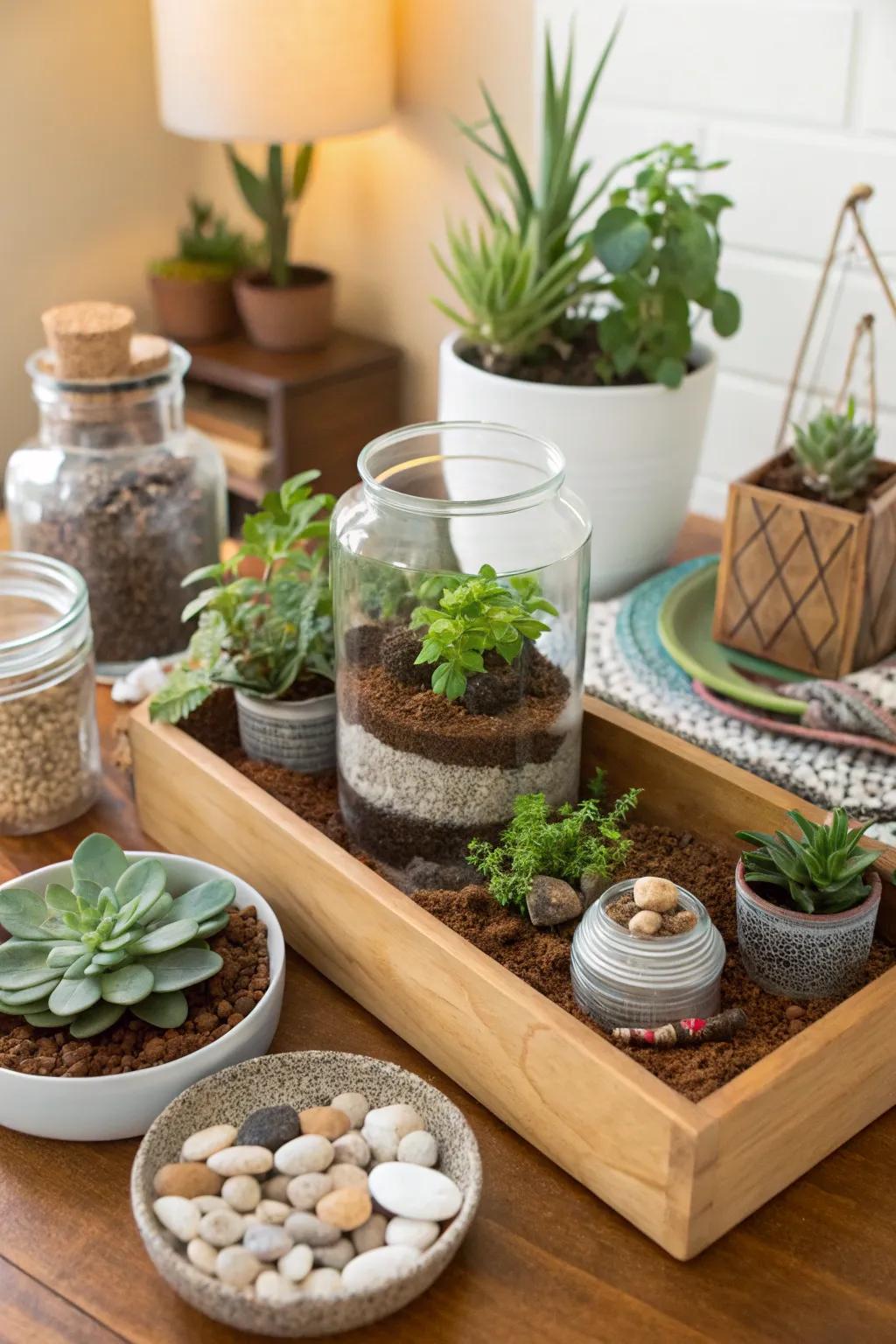 Guests create mini gardens at the DIY miniature garden zone.