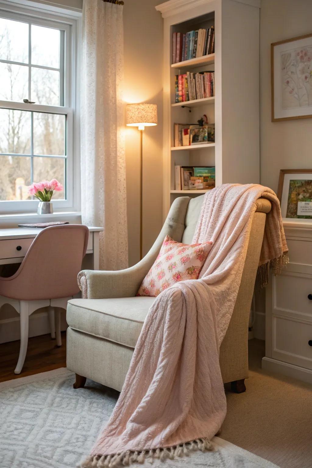 A relaxing corner encouraging rest and comfort.