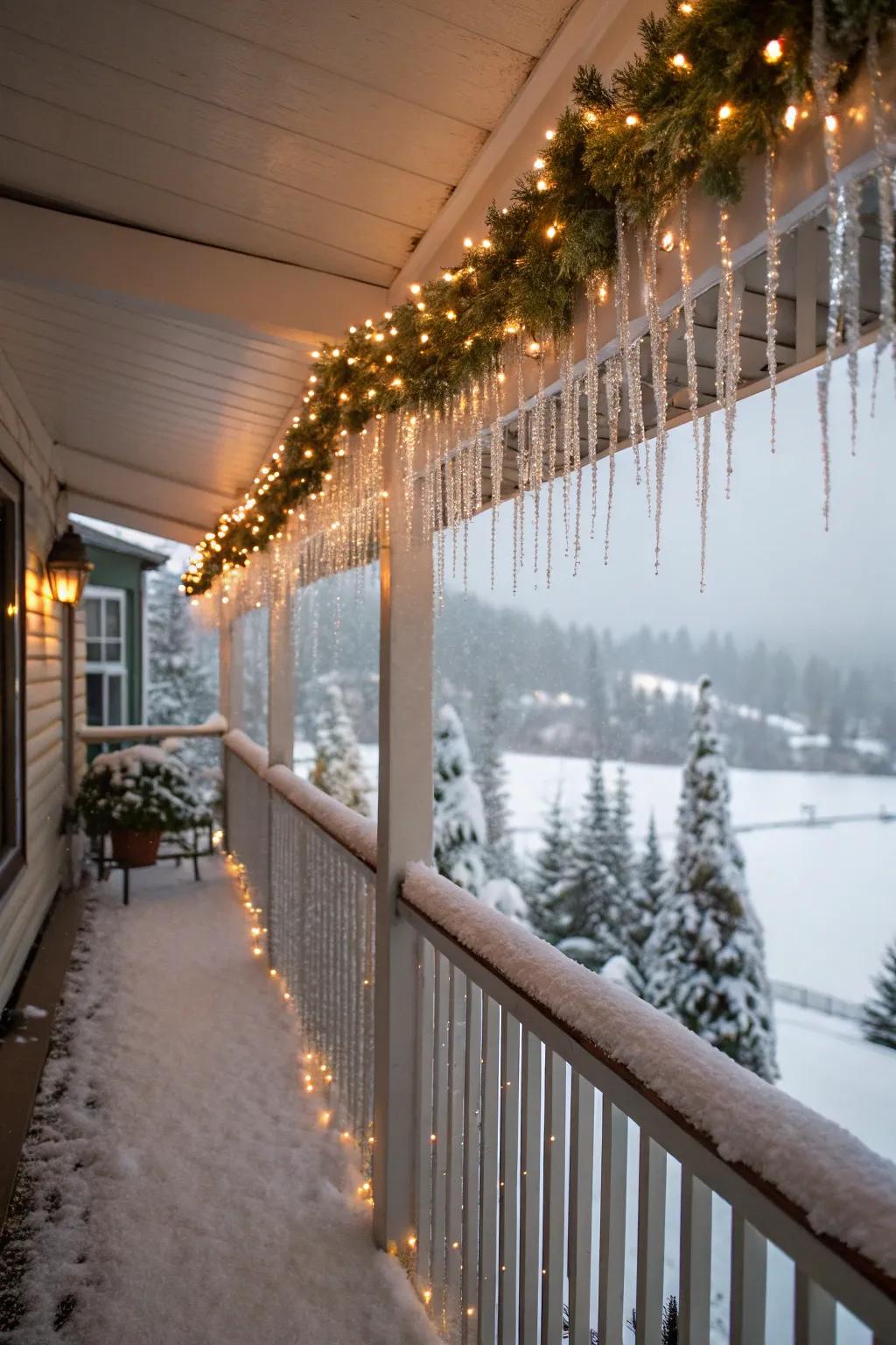 A frozen wonderland theme transforms this balcony into a celebratory refuge.