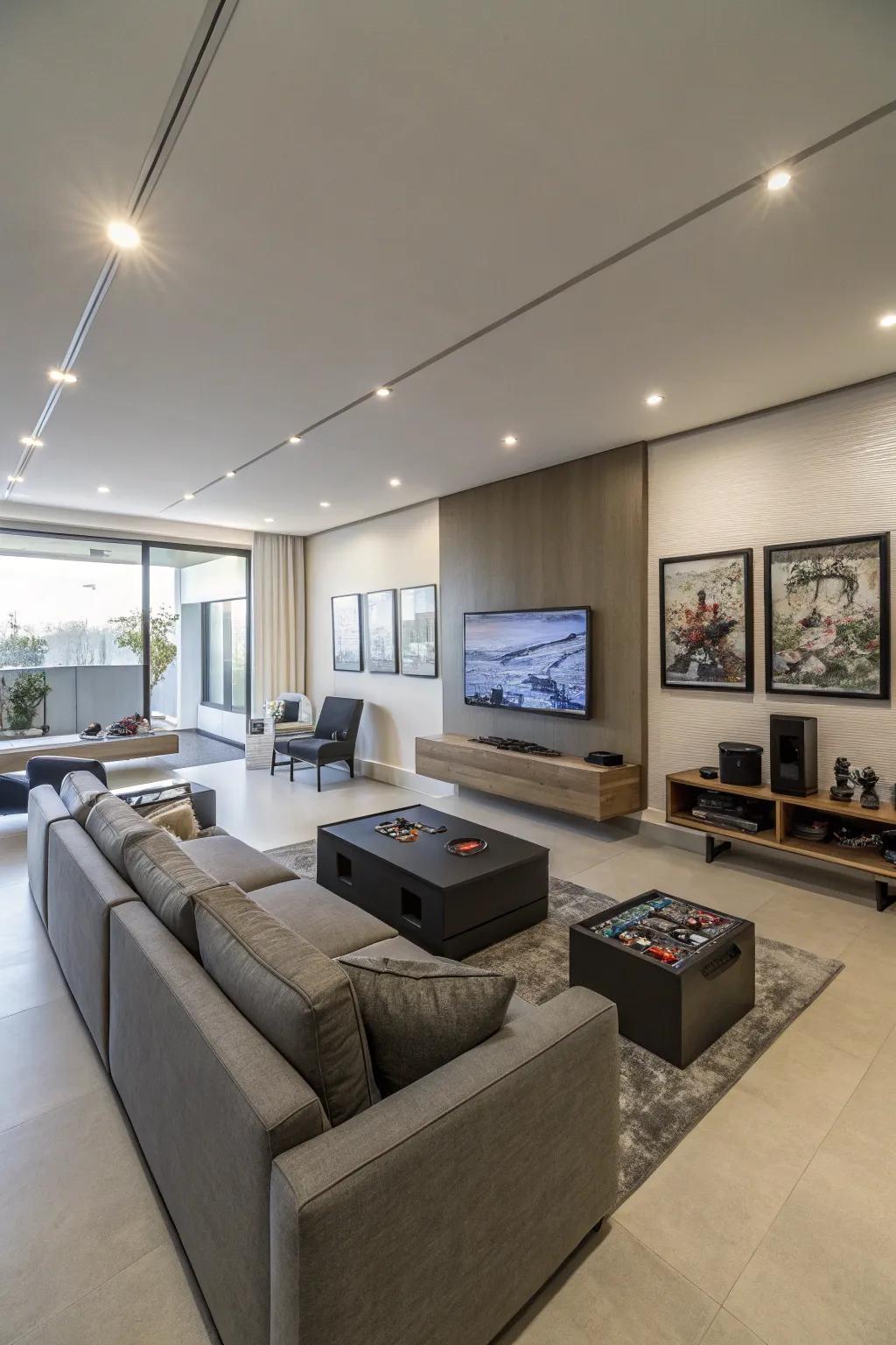 Modern design elements foster a tidy and organized space for gaming.