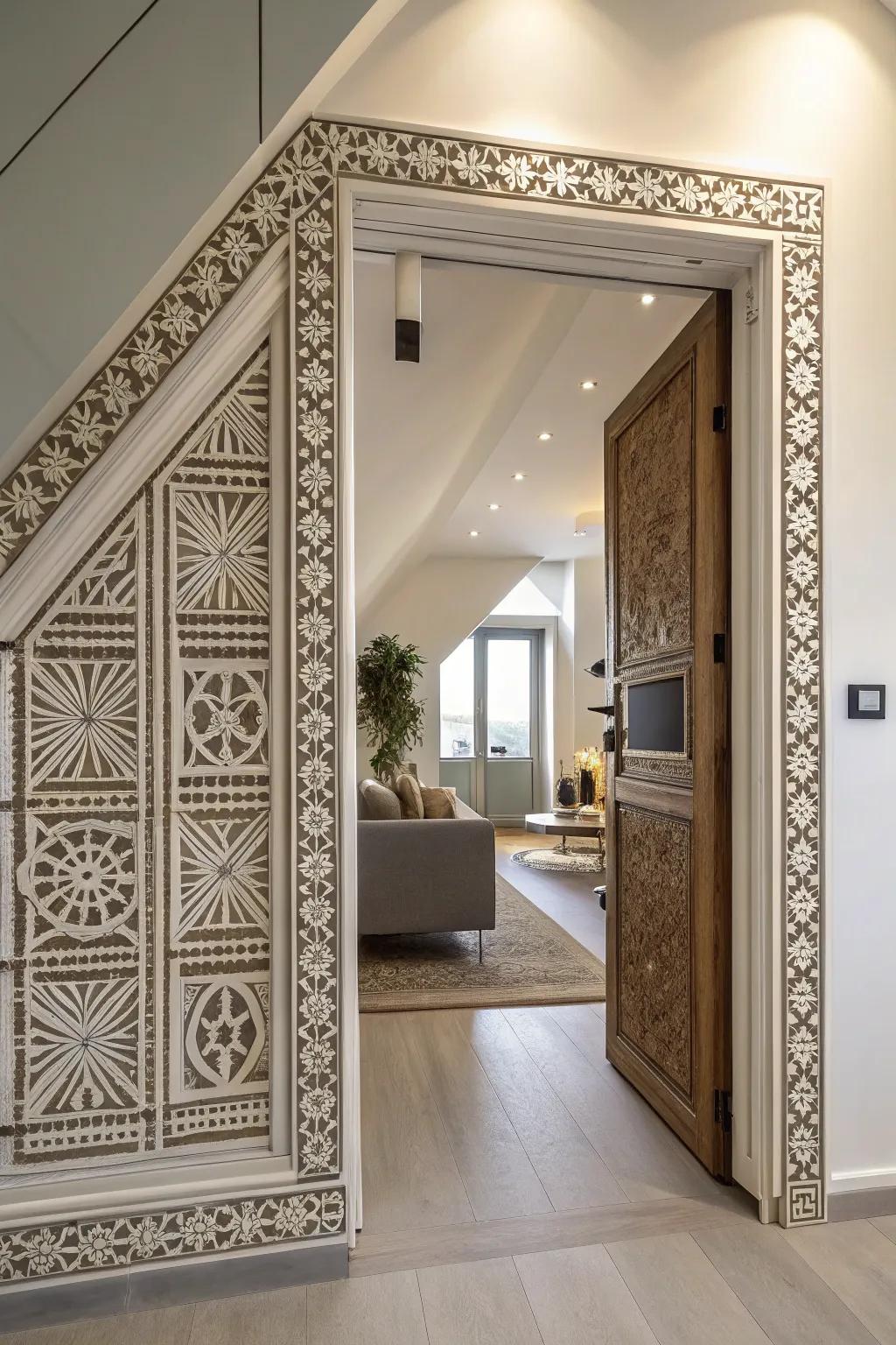 Angled decor adds modern flair.