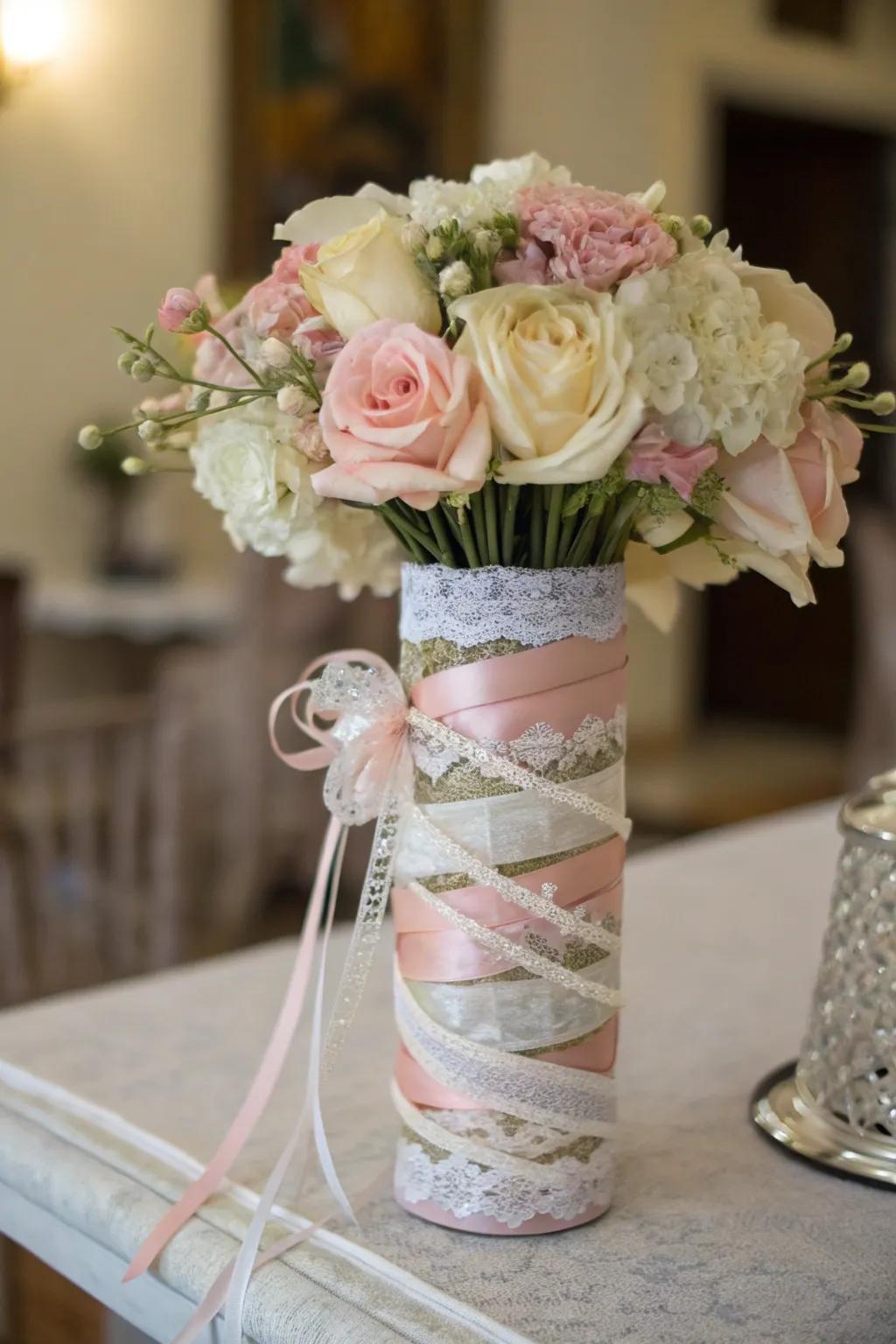 Refined centerpiece with tiered strips and mesh.