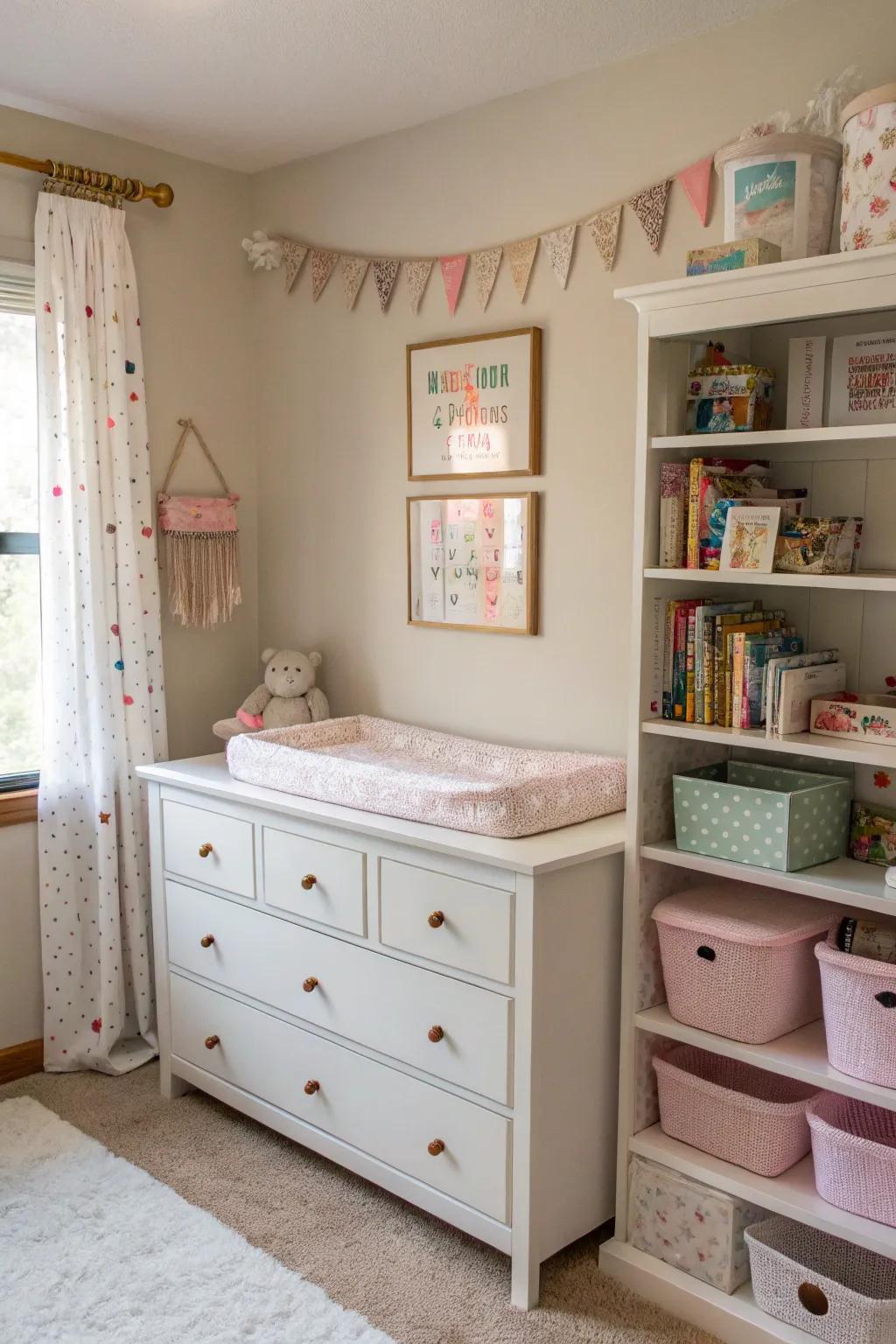 Stylish and useful furniture keeps the space tidy.