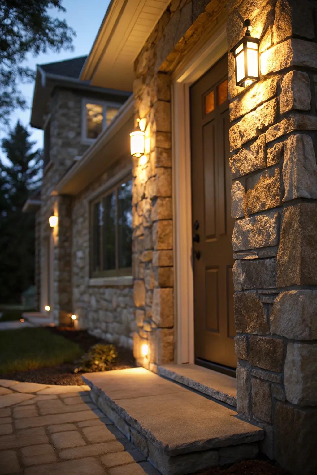 Accent lights really show off the best parts of the architecture.