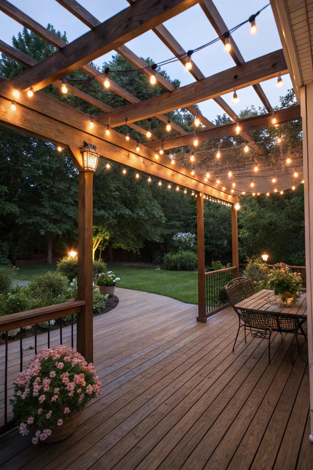 String lights add a warm and welcoming radiance.