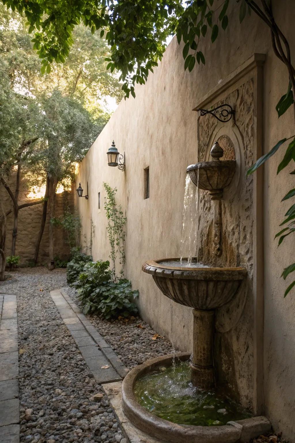 A vertical fountain adds elegance and functionality to compact spaces.
