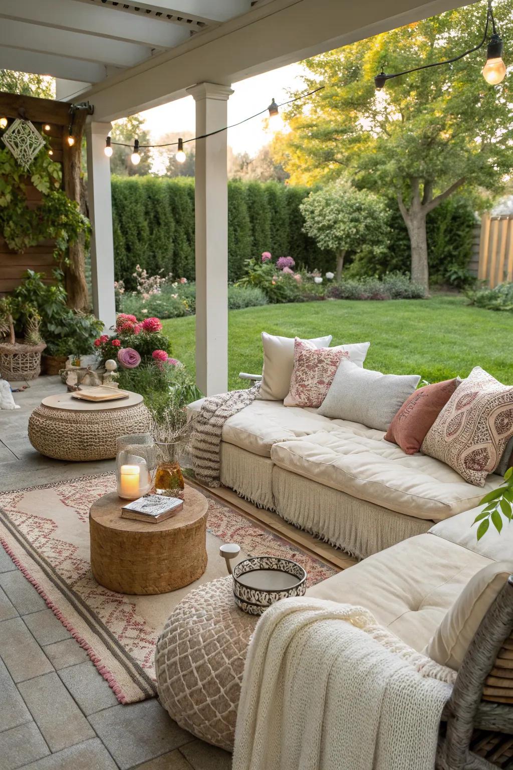 Soft decor accents introduce comfort and design to any backyard.