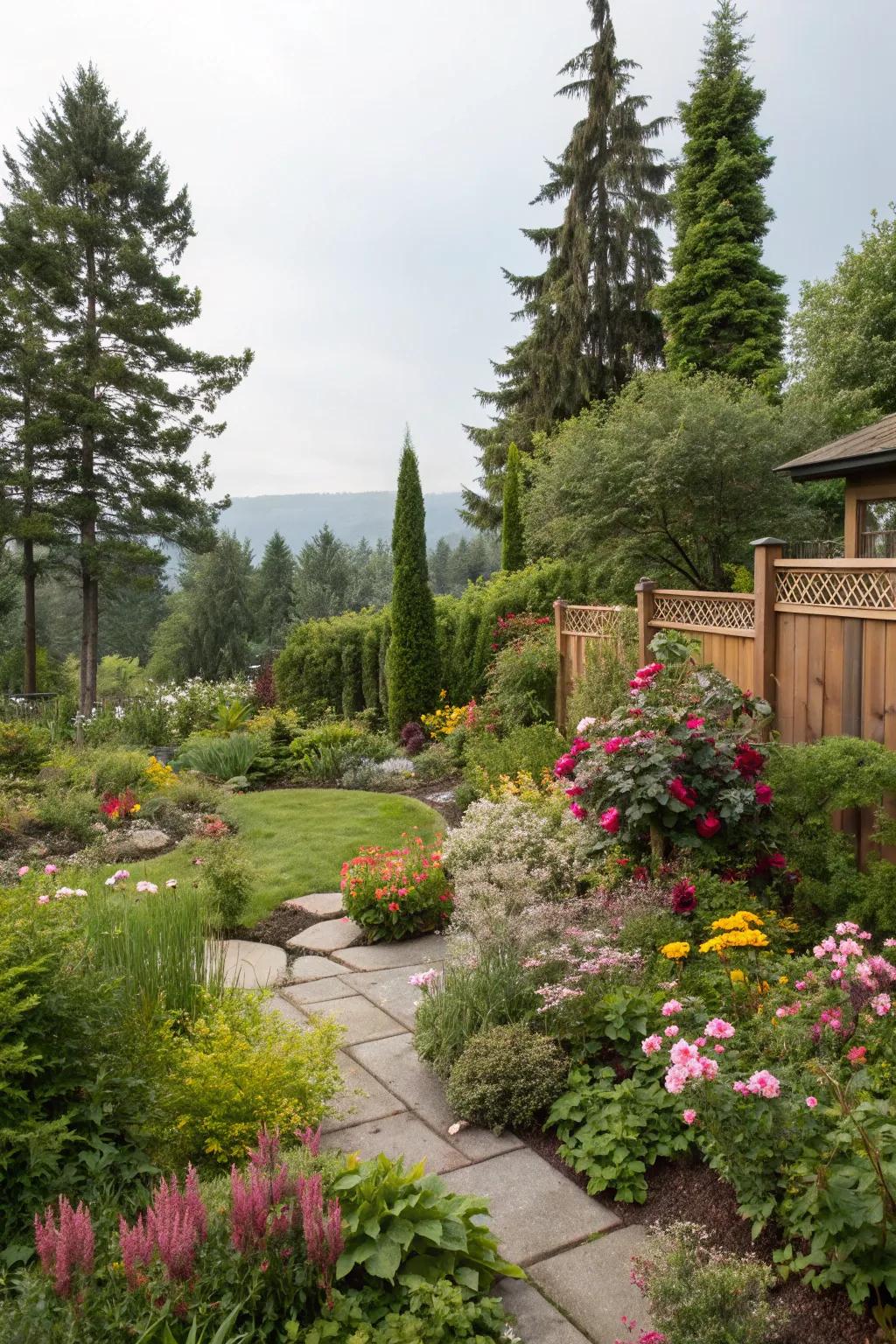 Combined plantings offer a diverse and private landscape.